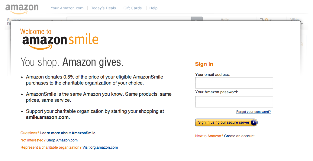 Screen Shot 2013 10 30 at 13.28.44 Amazon unveils AmazonSmile, will now donate a percentage of select orders to a charity of your choice