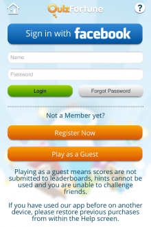 a 220x330 QuizFortune for iPhone brings individual gameplay to the social trivia app mix