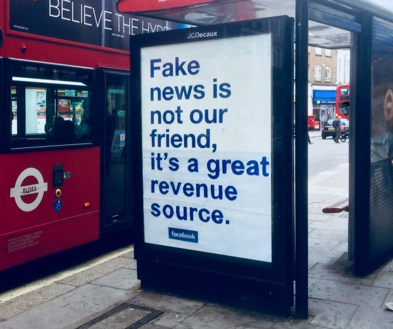 Heroic vandal massively improves Facebooks bus shelter adverts