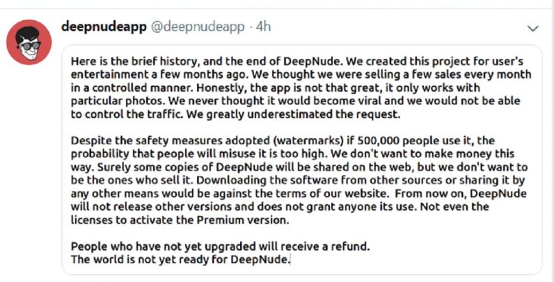 Deepnudes developer shuts it down, but the damage is done