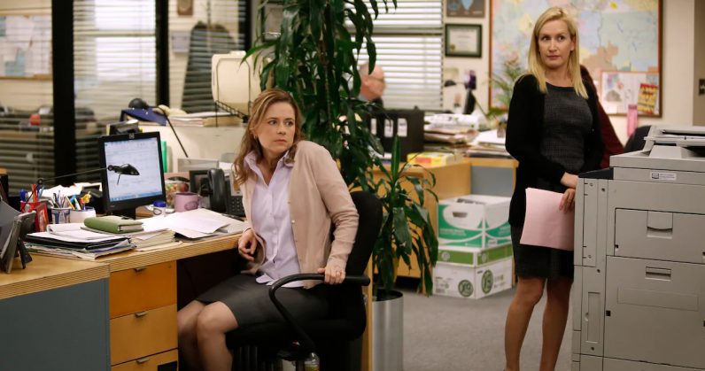 Pam and Angela from The Office are re-watching the show for their new podcast