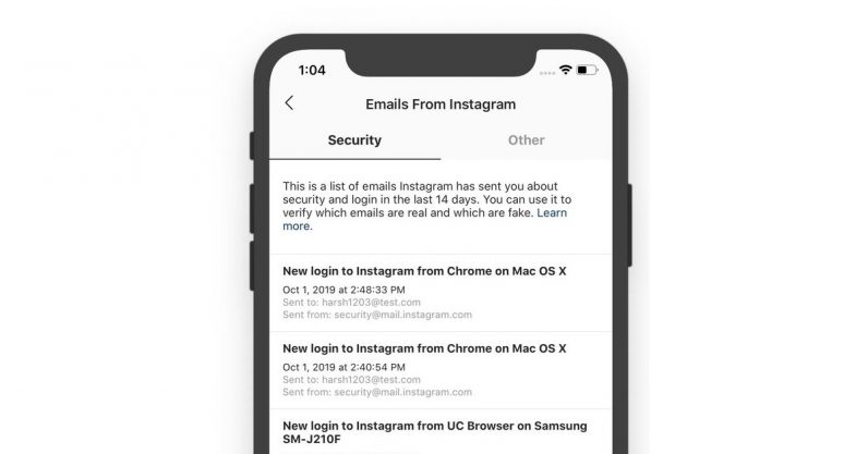  instagram feature new emails phishing app settings 