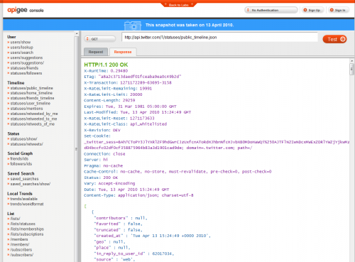 Apigee API Console for Twitter