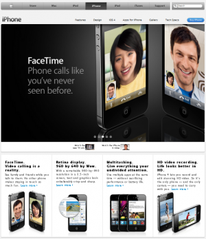 Standard Apple iPhone page with FaceTime ad