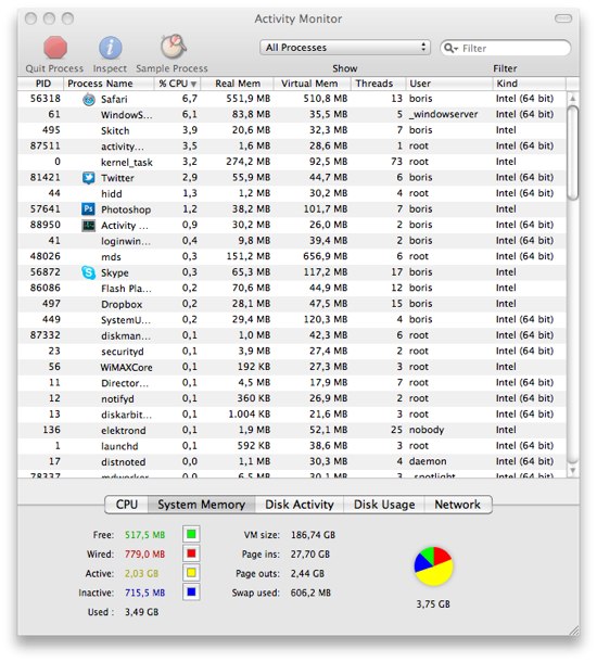 System memory activity monitor Mac