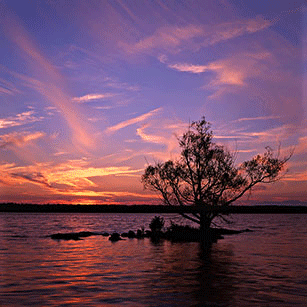 Sunset over one of the smallest of the Thousand Islands