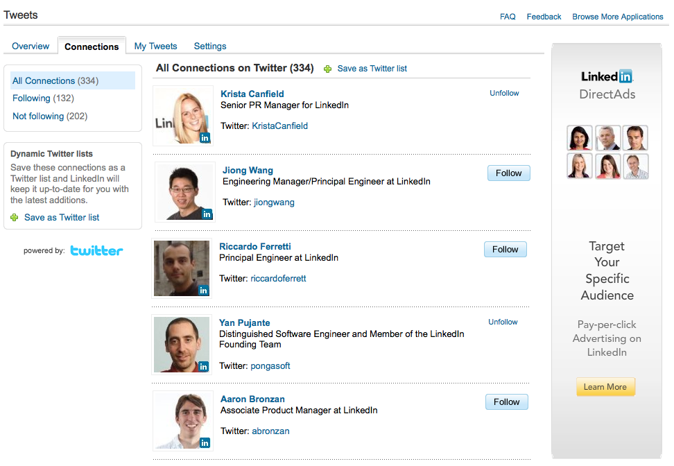 Twitter connections in LinkedIn