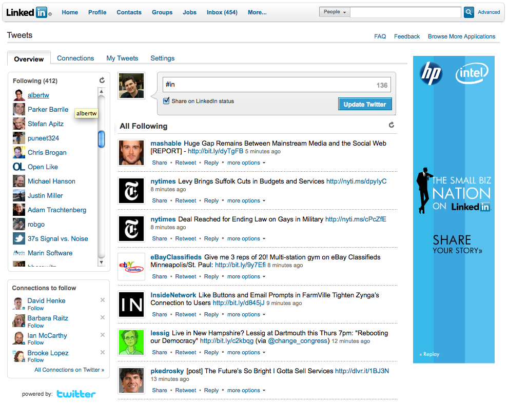Twitter in LinkedIn
