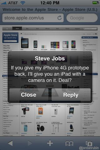 Screen capture: message from Jobs