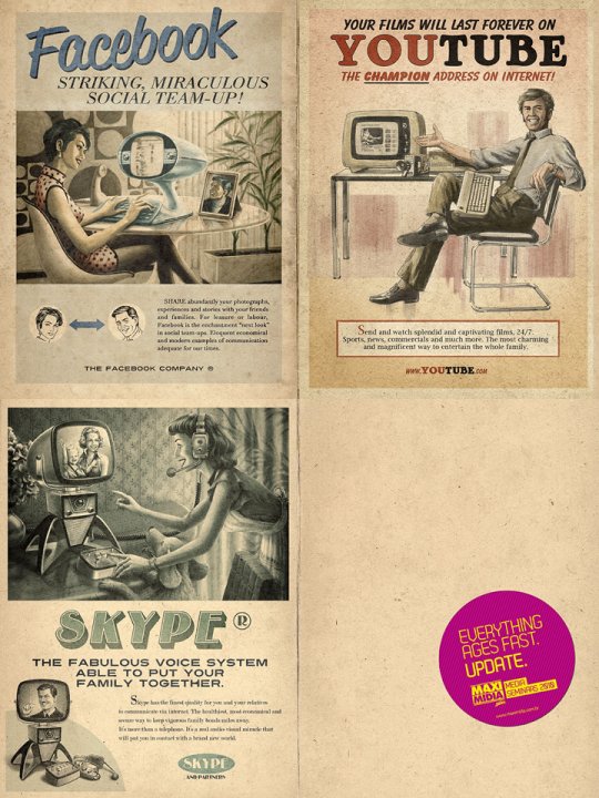 Very cool vintage ads for Facebook, Youtube and Skype