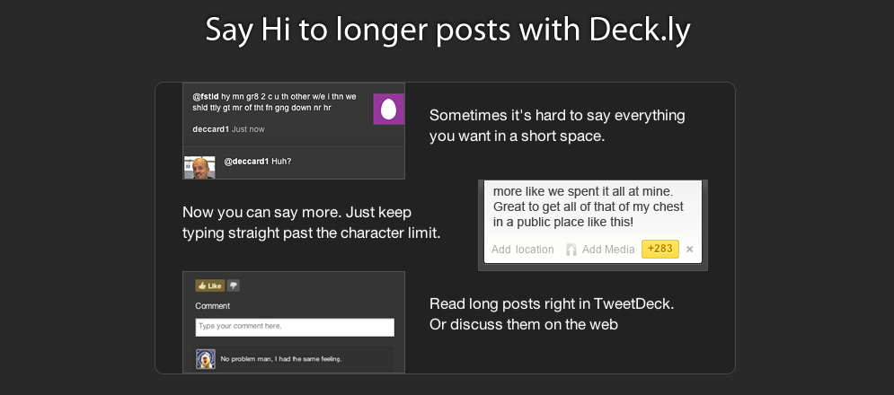 Tweetdeck officially unveils Deck.ly, for tweets longer than 140 characters