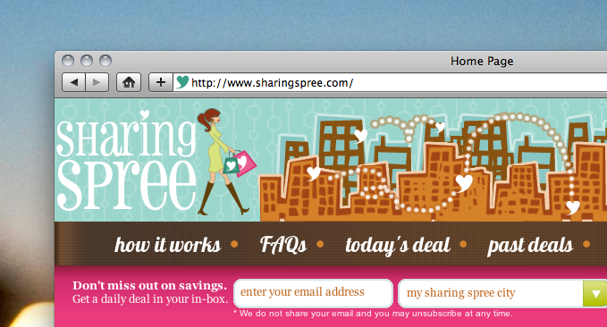 Sharing Spree: Focus on women, launch slow, donate profits. A daily deals twist.