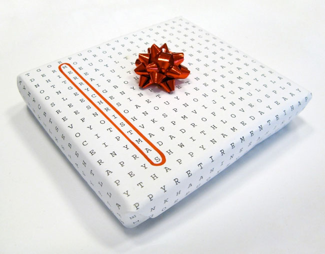 Word-search pattern creates wrapping paper for any occasion