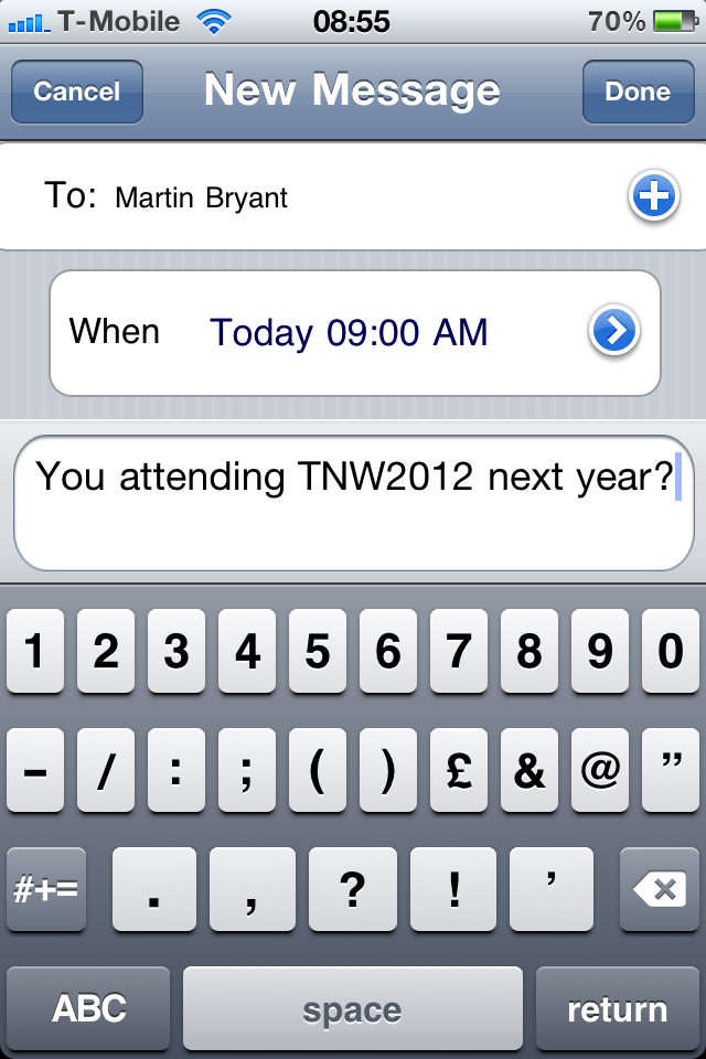 Txtot for iPhone ensures you’ll never forget to send that important text message