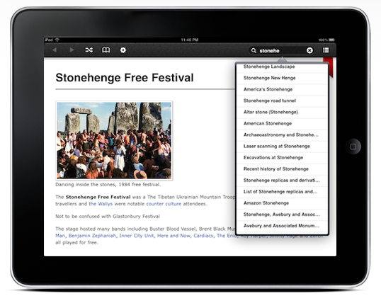 All of Wikipedia brings ALL of Wikipedia to your iPhone & iPad for offline reading.