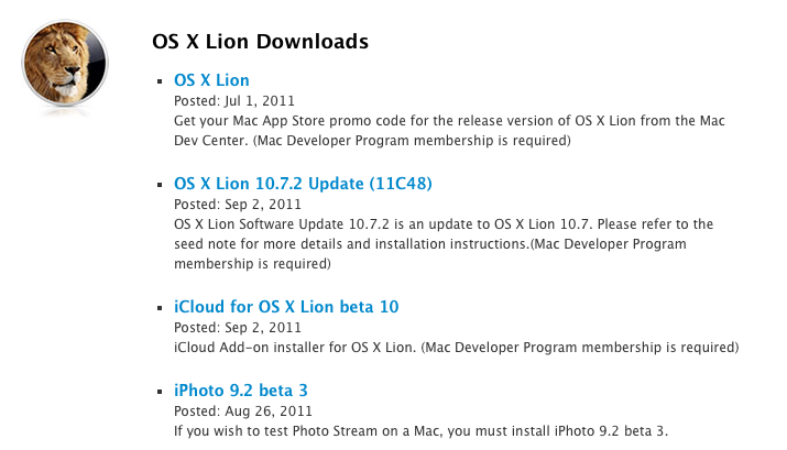 Apple releases OS X Lion 10.7.2 beta and iCloud beta 10 to developers