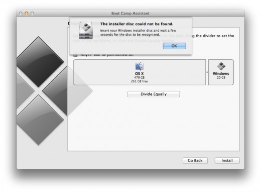 The installer disc could not be found message on MacBook Pro