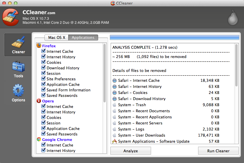 CCleaner for Mac at work