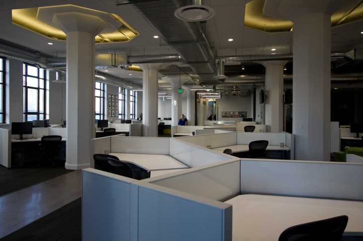 Yammer's desks span for as far as the eye can see. There are enough for 400+ people.