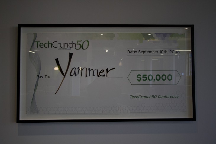 On a wall, Yammer has hung its TechCrunch50 award.