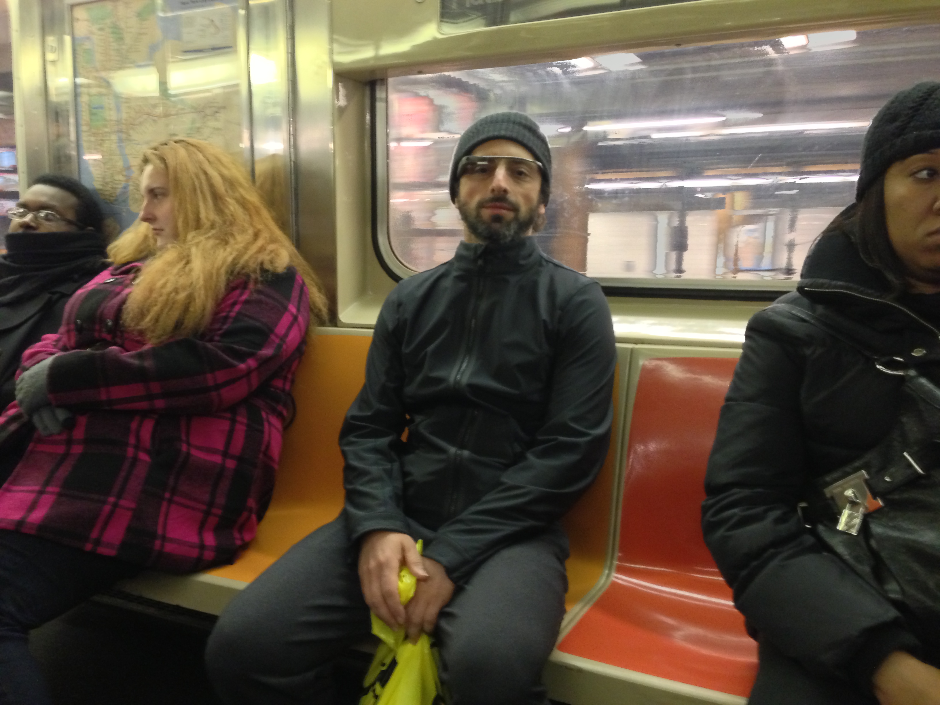 Spotted: Sergey Brin wearing Google Glass specs as he blends in on NYC subway