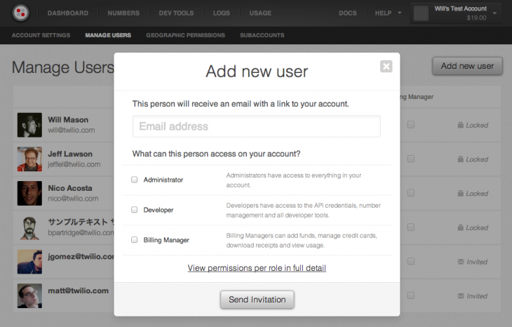Twilio User - Account Users