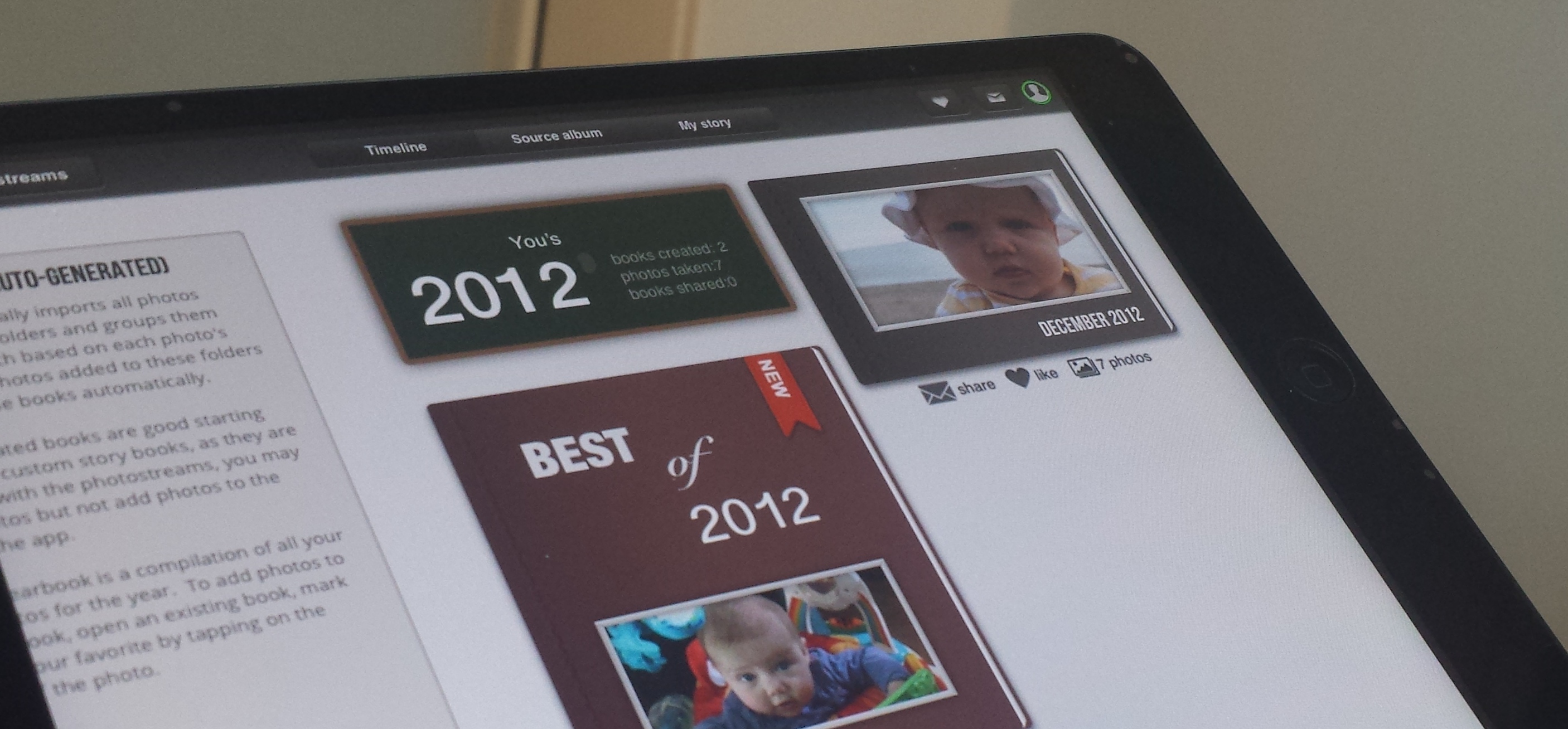 Tapsbook for iPad taps photos from your camera-roll and cloud storage and turns them into albums