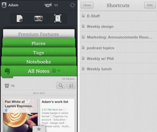 evernote android shortcut to note