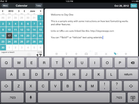 DayOne writing app iPad