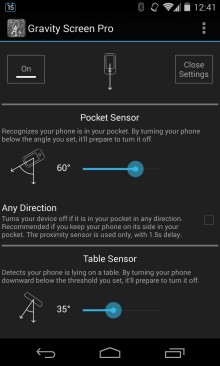Gravity Screen pocket and table sensor features.