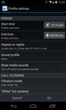 Nights Keeper will start its profile at a scheduled time each day and screen all but your most urgent calls for you.