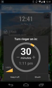 Shush pops up when you put the phone into silent or vibrate mode and allows you to set a timer on when it expires.