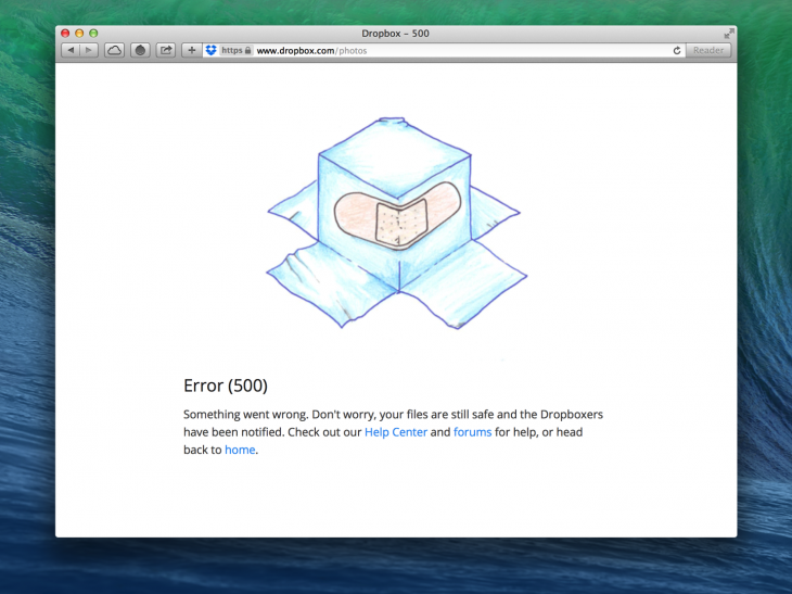Dropbox reassure users while providing links to find help.