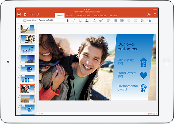 IMAGE 02 PPTHero iPad Slvr Microsoft launches Office for iPad: Includes Word, Excel, and PowerPoint but requires subscription for editing