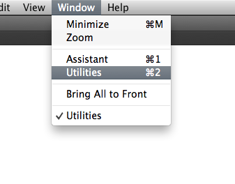 Utilities option - Window menu