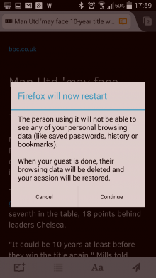 Firefox App guest session mode
