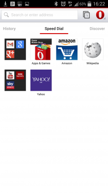 Opera App speed dial mode