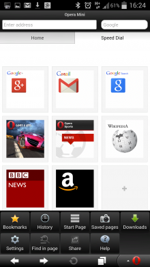 Opera Mini App speed dial mode
