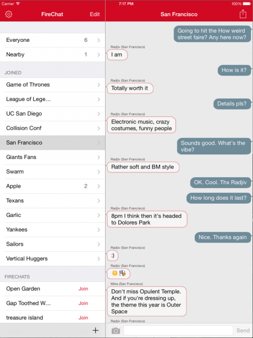 The New FireChat - live and anonymous discussions - iPad