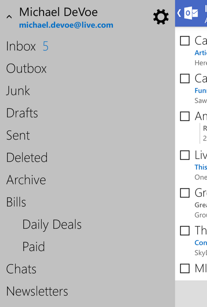 how to unify two email accounts in outlook 2016