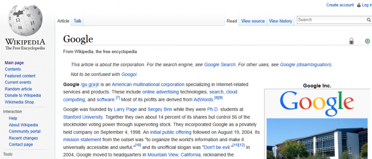 Wikipedia: Google