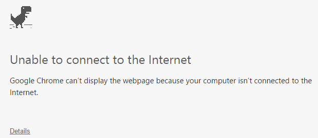 New unable to connect to the internet page