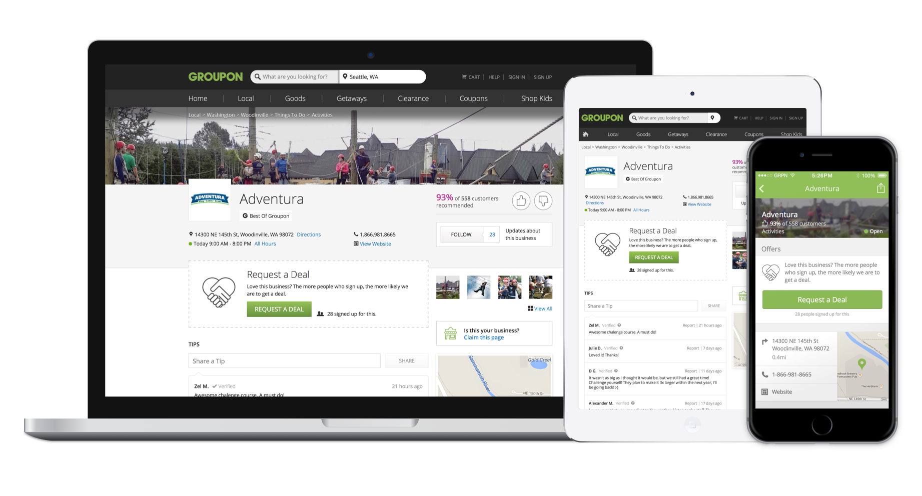 Groupon’s site now has dedicated pages for 7 million businesses across the US