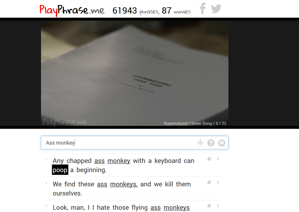 Search and play specific soundbites from movies with PlayPhrase.me