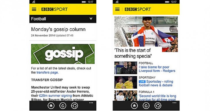 BBC Sport Windows Phone