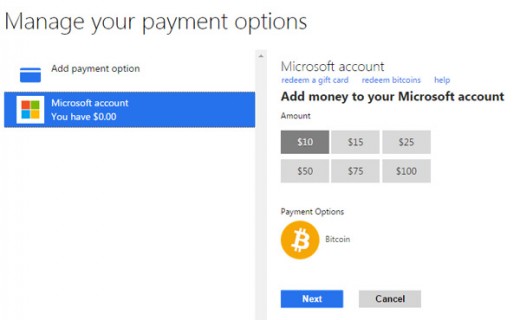 microsoft accepting bitcoin