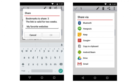 Opera bookmark sharing on Android