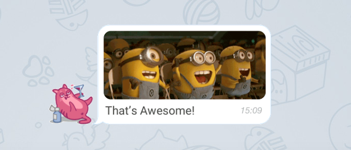Telegram with Aniways suggests GIFs and Smart Emoticons as you type