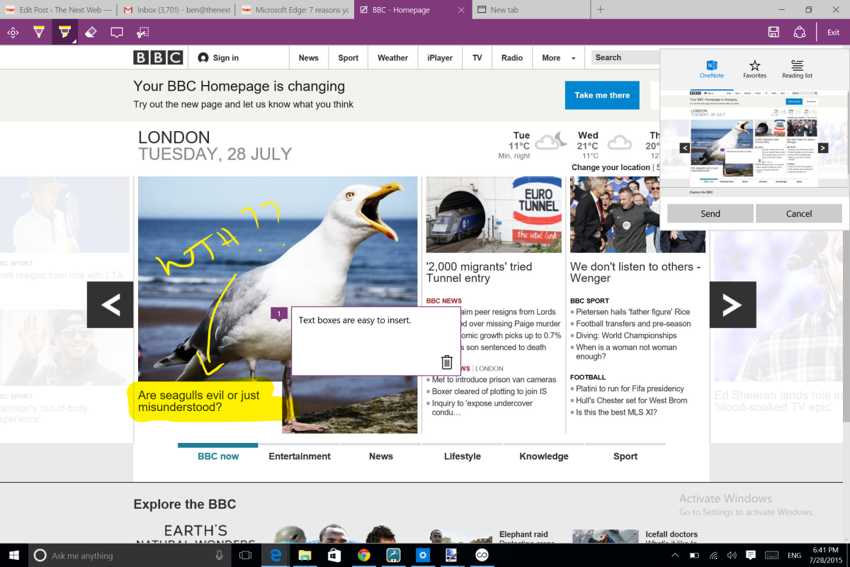 Microsoft Edge annotated Web page