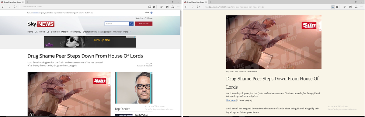 Microsoft Edge Reader mode